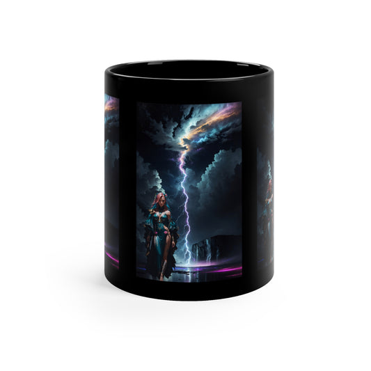 Lightning Crashes |  Anime Gift | Fantasy Girl | Nature's Fury | Sci Fi | Futuristic | HD Graphics | Coffee | Tea | Hot Chocolate | 11oz | Black Mug