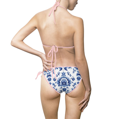 Blue Floral Print Women's Bikini Swimsuit - Stylish Beachwear for Summer