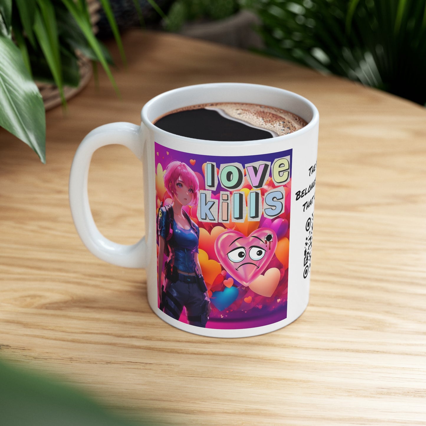 Love Kills | Cute | Anime | Hearts | Coffee | Tea | Hot Chocolate | 11oz | White Mug