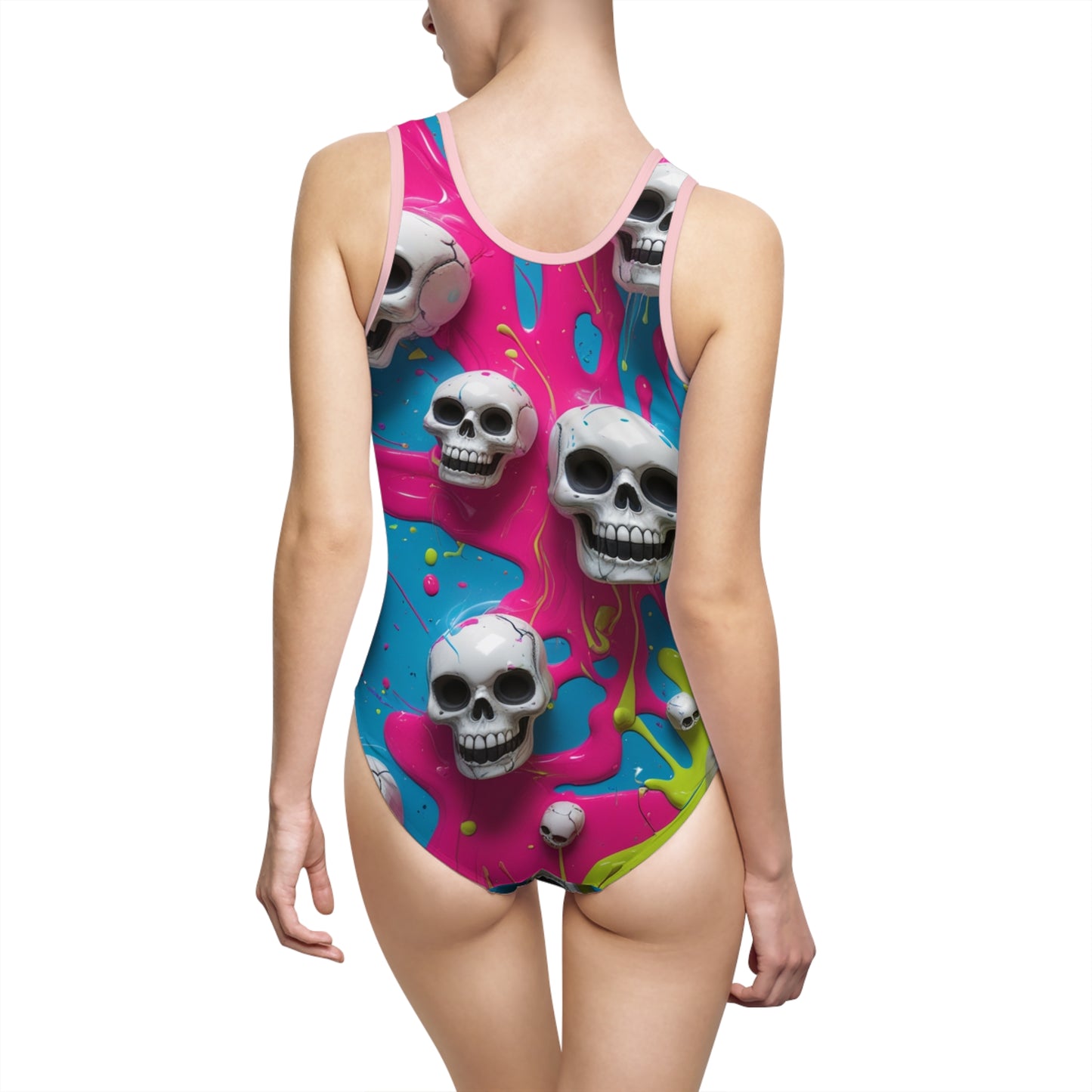 Vibrant Skull Print Women's One-Piece Swimsuit