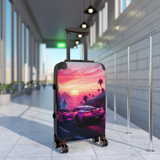 Tropical Sunset Suitcase - Travel Luggage with Vibrant Car Design for Adventure Seekers