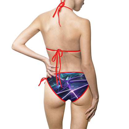 Vibrant Neon Tunnel Women's Bikini Swimsuit - Halter Top Beachwear