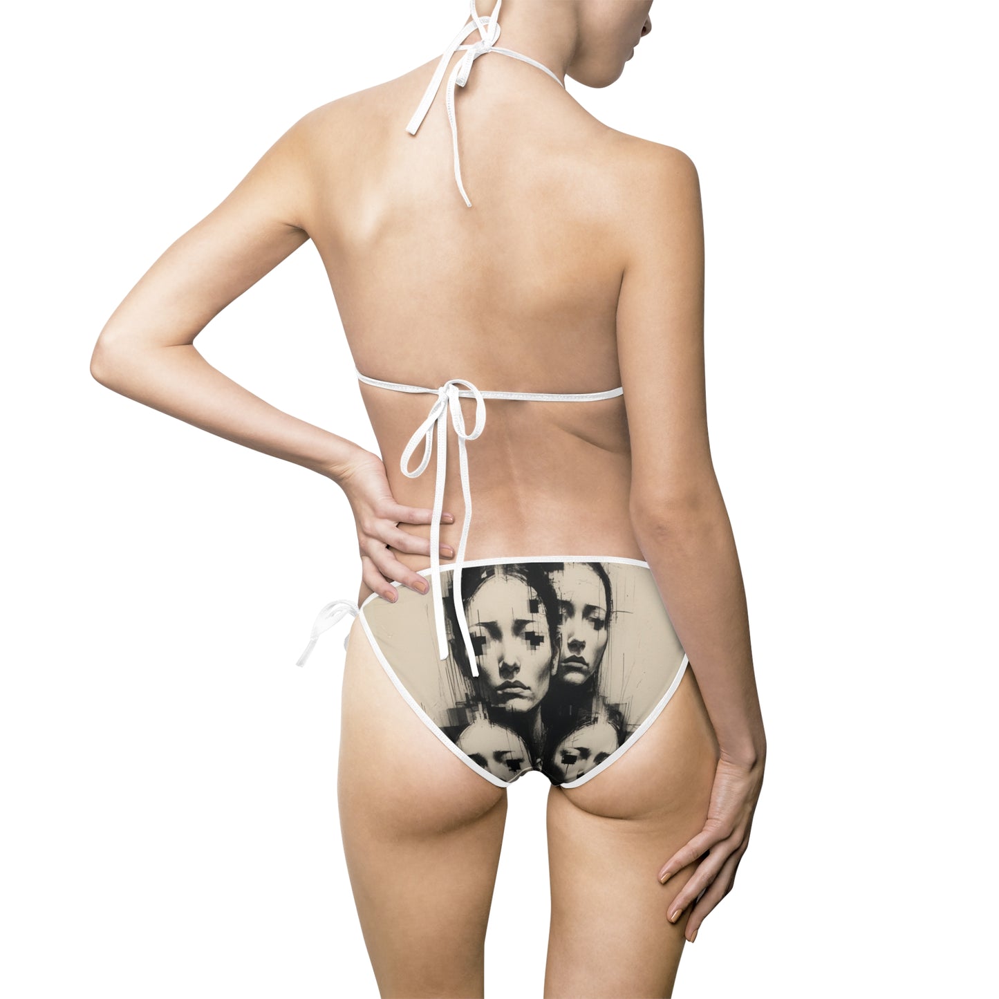 Artistic Women's Bikini Swimsuit - Unique Faces Design for Artistic Souls