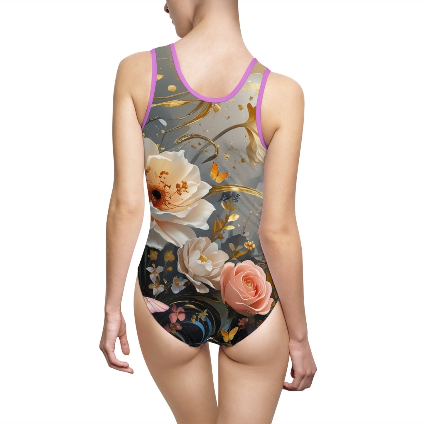 Floral Elegance Women's Classic One-Piece Swimsuit - Perfect for Summer Beach Days