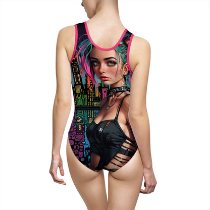 Urban Chic Women's Classic One-Piece Swimsuit -(Cyberpunk Princess) Vibrant Graphic Design