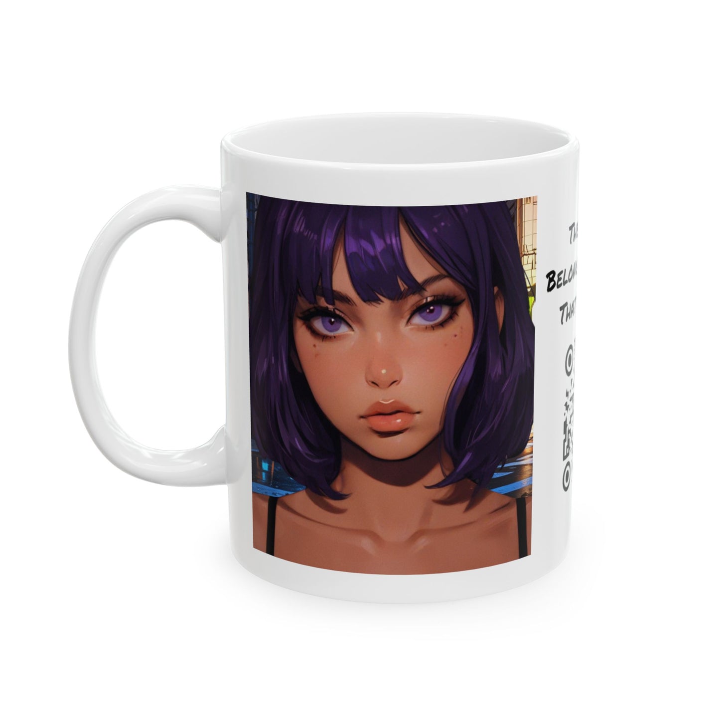 Extreme Close-Up | HD Graphic | Anime Style | Selfie | Purple Hair | Coffee | Tea | Hot Chocolate | 11oz | White Mug