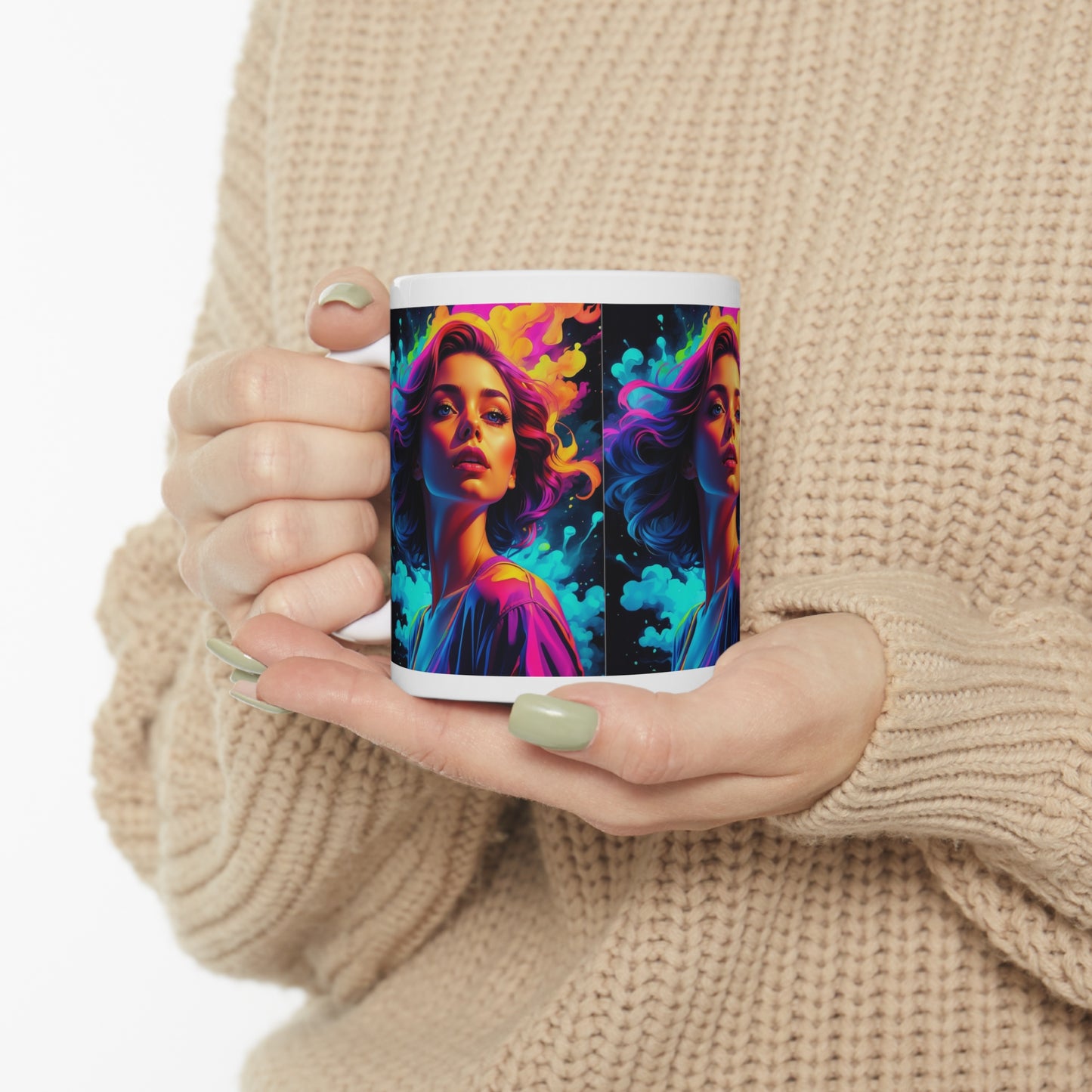 Holi Girl | HD Graphics | Festival of Colors | Vibrant | Coquette | Coffee | Tea | Hot Chocolate | 11oz | White Mug