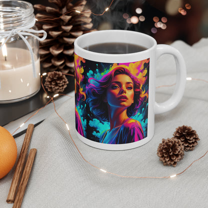 Holi Girl | HD Graphics | Festival of Colors | Vibrant | Coquette | Coffee | Tea | Hot Chocolate | 11oz | White Mug