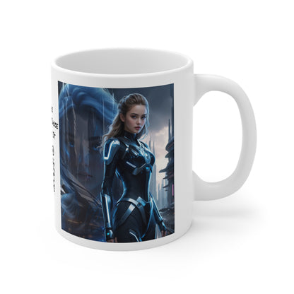 The Allure of Tomorrow | HD Graphic | Sci-Fi | Fantasy Girl | Tech Glam | Digital Beauty | Coffee | Tea | Hot Chocolate | 11oz | White Mug