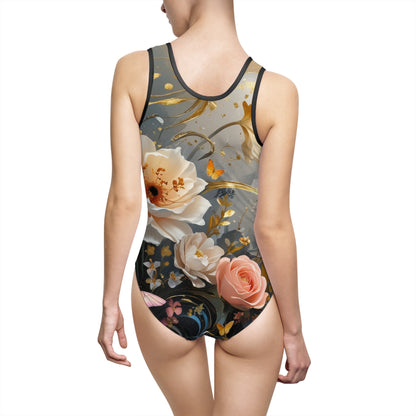 Floral Elegance Women's Classic One-Piece Swimsuit - Perfect for Summer Beach Days