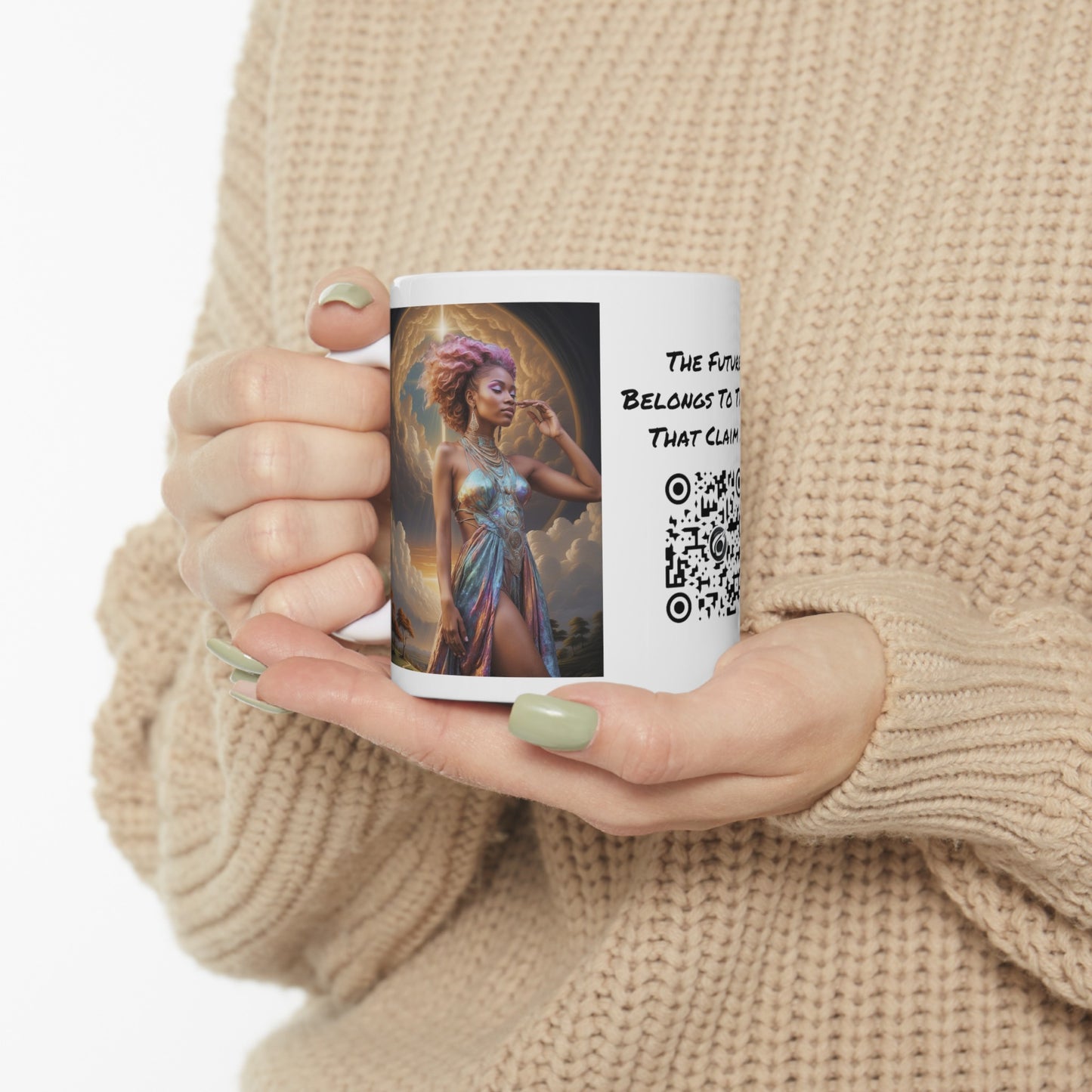 Morning Glory | HD Graphic | Black Woman | Goddess Vibes | Artistic | Coffee | Tea | Hot Chocolate | 11oz | White Mug