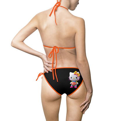 Yellow Print Cute Kitty Women's Bikini Swimsuit - Cute Cat Print Swimwear for Summer Fun