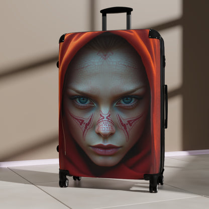 Mystical Face Design Suitcase - Unique Travel Luggage for Adventurers