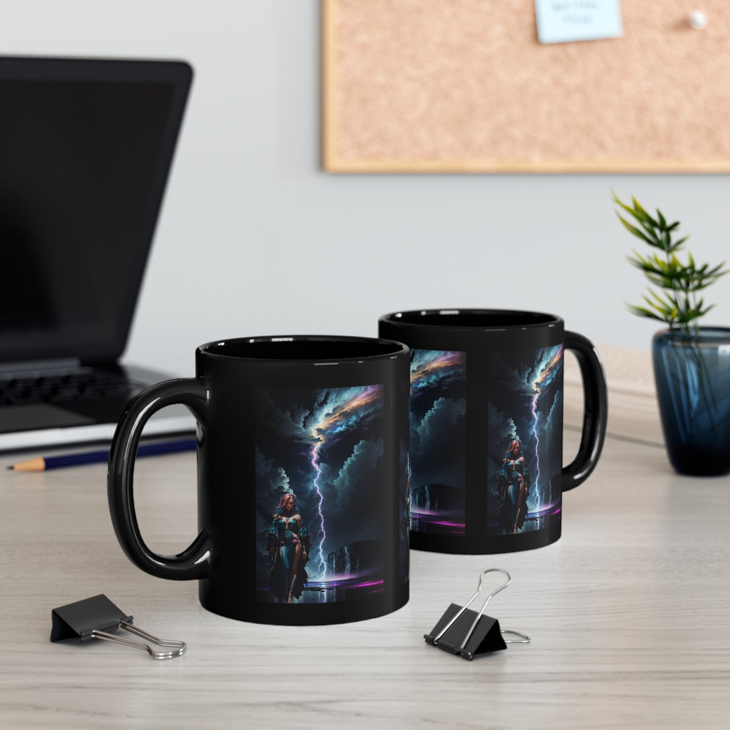 Lightning Crashes |  Anime Gift | Fantasy Girl | Nature's Fury | Sci Fi | Futuristic | HD Graphics | Coffee | Tea | Hot Chocolate | 11oz | Black Mug