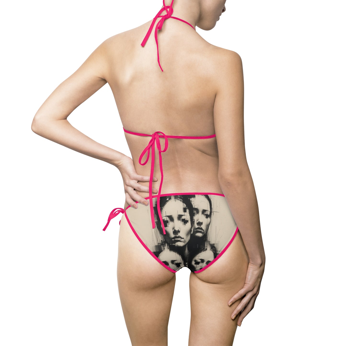 Artistic Women's Bikini Swimsuit - Unique Faces Design for Artistic Souls
