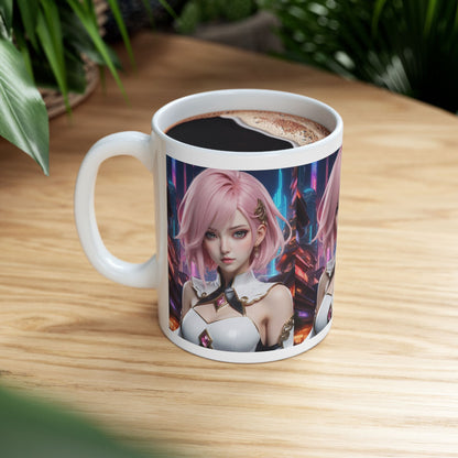 Kawaii Desu | Cute | Anime | CGI | Gamer | Fantasy Girl | Geek Gift | HD Graphics | Weeb | Waifu | Coffee | Tea | Hot Chocolate | Ceramic Mug | 11oz