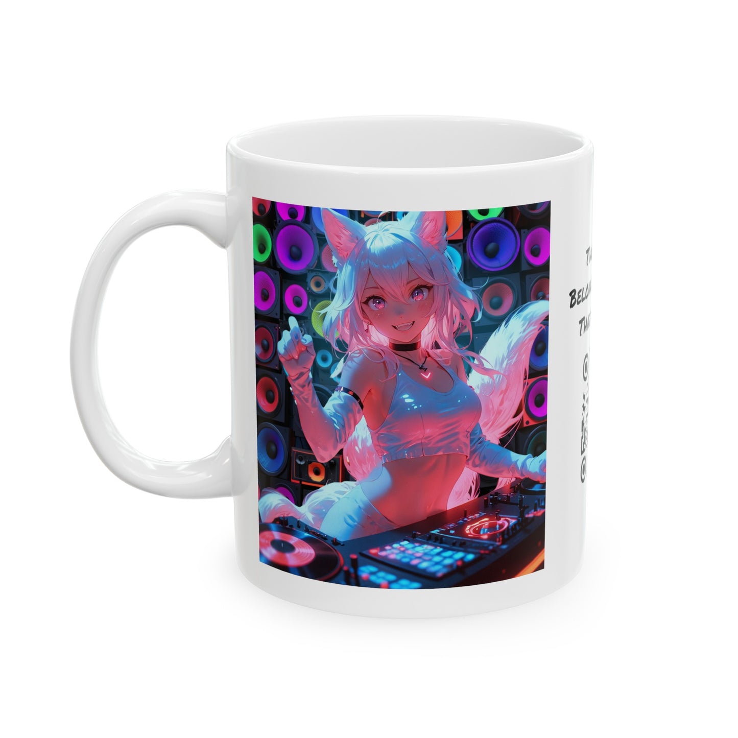 Last Night A DJ Saved My Life | HD Graphic | Rave | Party | Fox | Coffee | Tea | Hot Chocolate | 11oz | White Mug