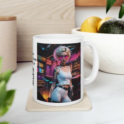 Bartender | HD Graphic | She Made Us Drinks To Drink, We Drunk Em | CyberPunk | Coffee | Tea | Hot Chocolate | 11oz | White Mug