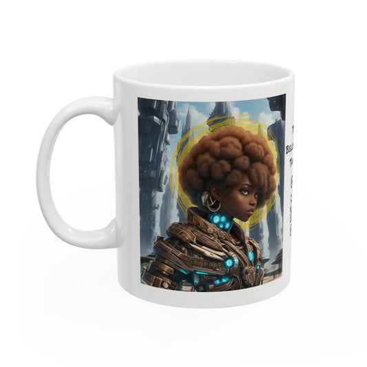 Afro-Future | HD Graphic | Sci-Fi | Black Character | Warrior | Coffee | Tea | Hot Chocolate | Ceramic Mug | 11oz