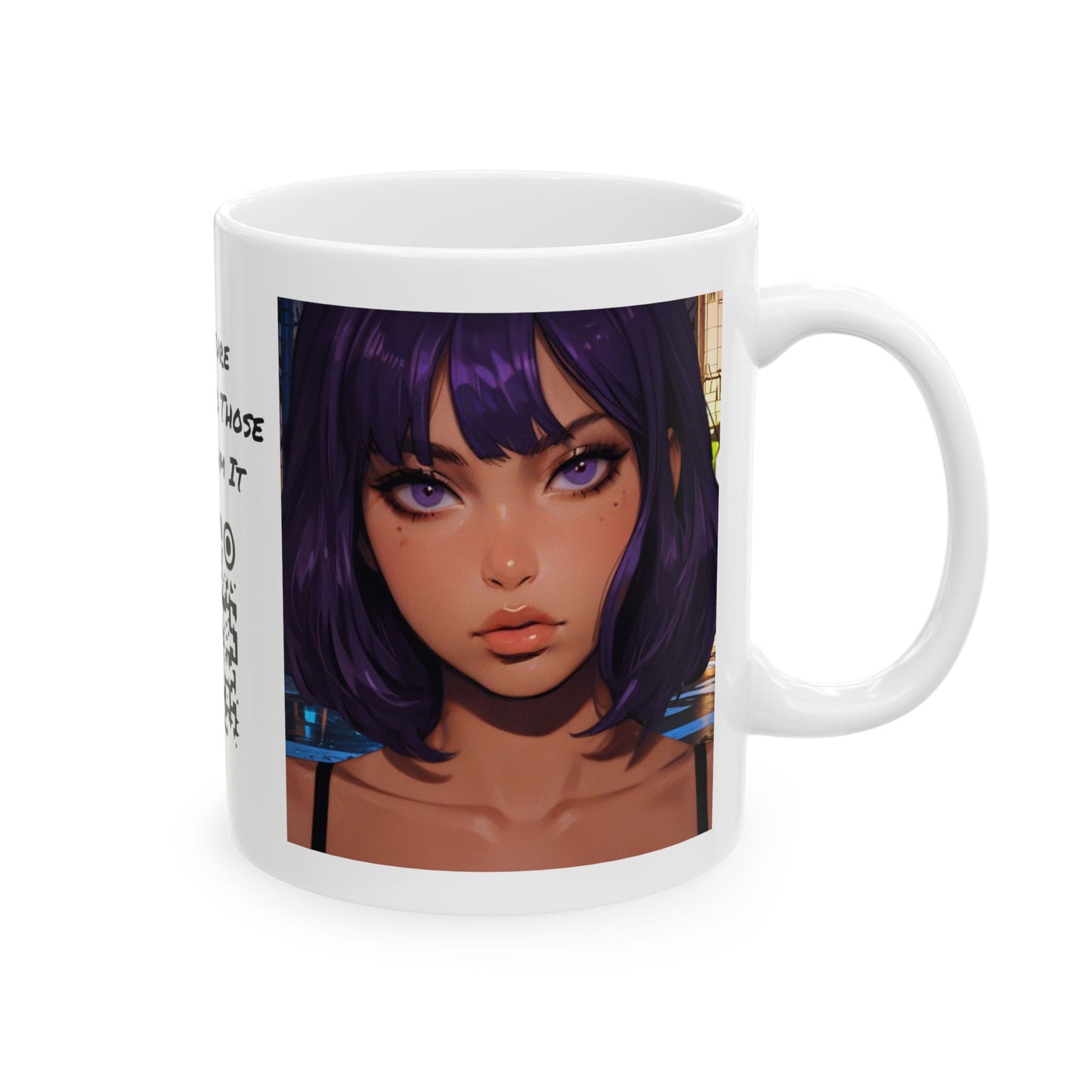 Extreme Close-Up | HD Graphic | Anime Style | Selfie | Purple Hair | Coffee | Tea | Hot Chocolate | 11oz | White Mug