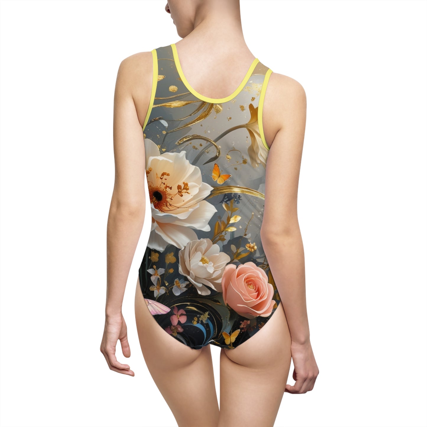 Floral Elegance Women's Classic One-Piece Swimsuit - Perfect for Summer Beach Days
