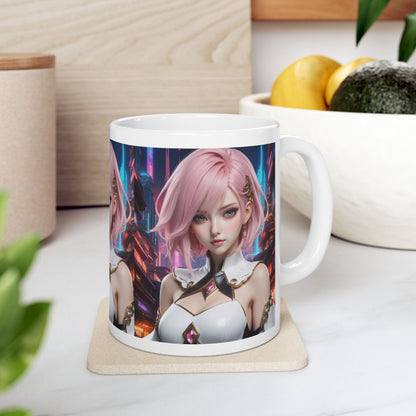Kawaii Desu | Cute | Anime | CGI | Gamer | Fantasy Girl | Geek Gift | HD Graphics | Weeb | Waifu | Coffee | Tea | Hot Chocolate | Ceramic Mug | 11oz