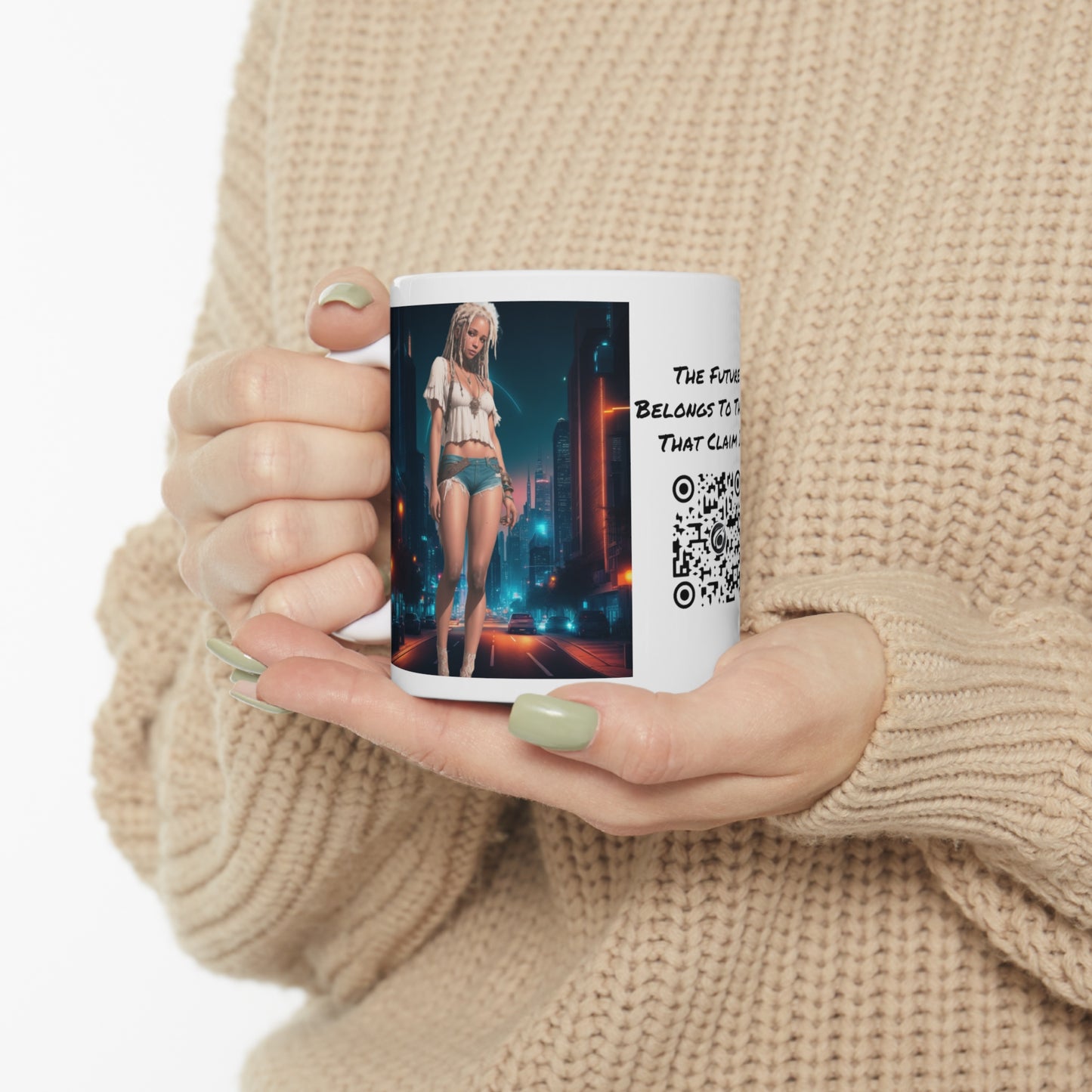 Night Shoot | Anime Gift | Fantasy Girl | City Lights | Sci Fi | Futuristic | HD Graphics | Coffee | Tea | Hot Chocolate | Ceramic Mug | 11oz