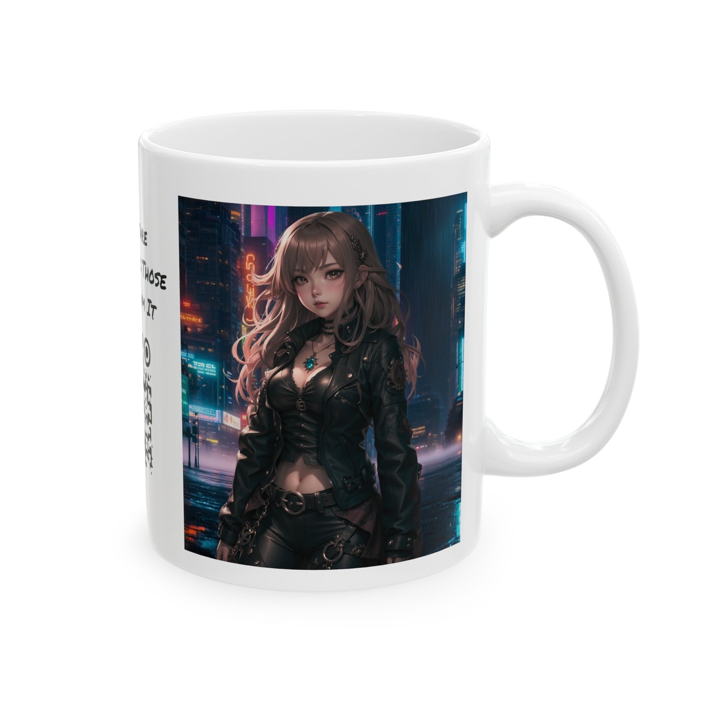 Noir Leather Beauty | HD Graphic | Urban | Anime | Coffee | Tea | Hot Chocolate | 11oz | White Mug