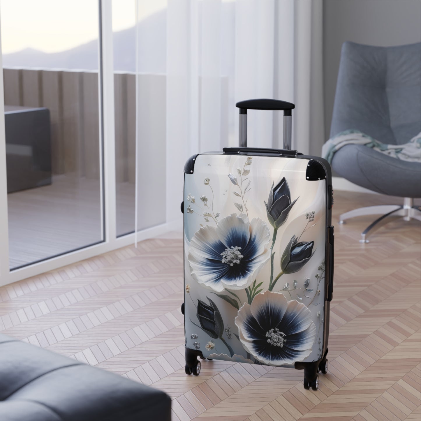 Floral Travel Suitcase - Elegant Carry-On for Stylish Journeys