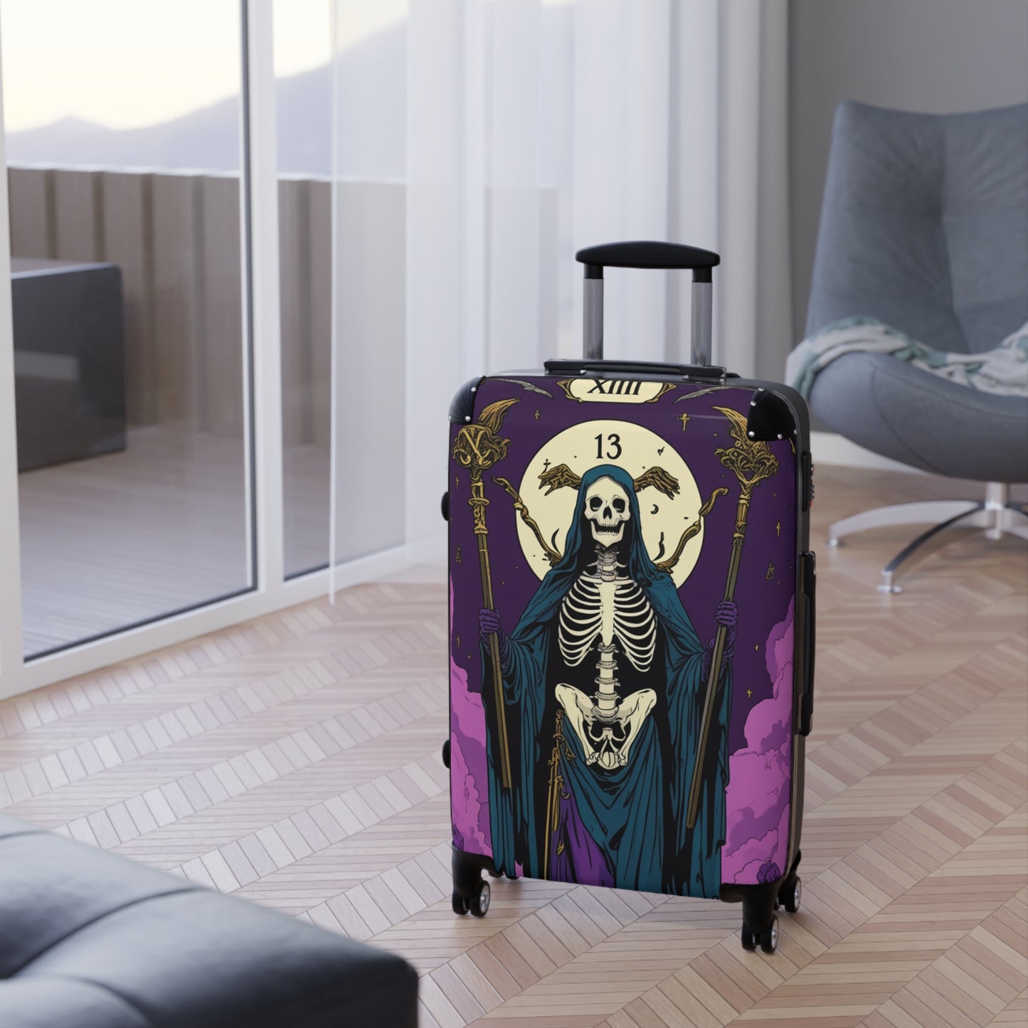 Gothic Skeleton Suitcase with Mystical Design - Travel in Style