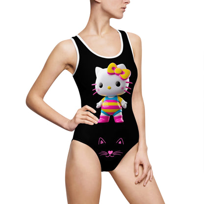 Pink Print Cute Kitty One-Piece Swimsuit for Women – Fun Beachwear