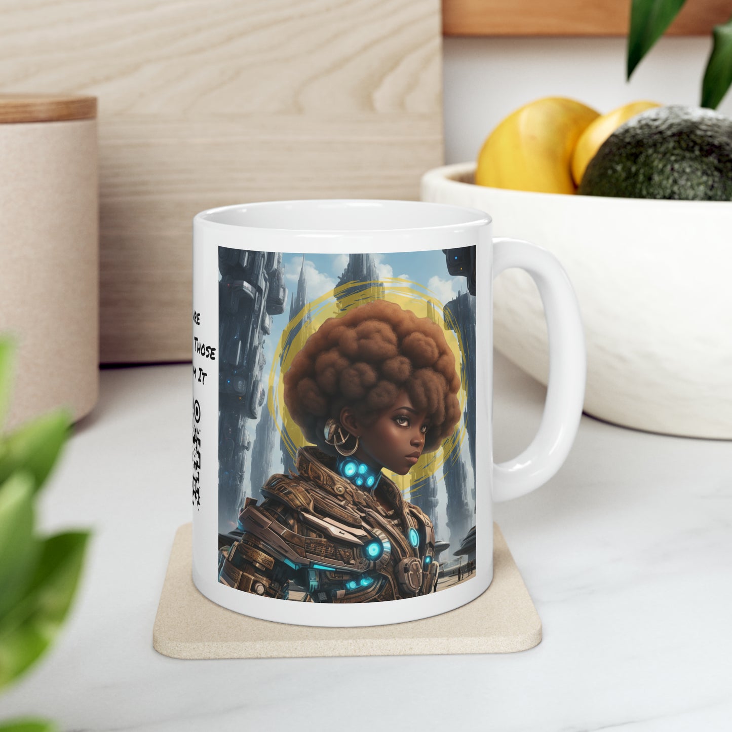 Afro-Future | HD Graphic | Sci-Fi | Black Character | Warrior | Coffee | Tea | Hot Chocolate | Ceramic Mug | 11oz