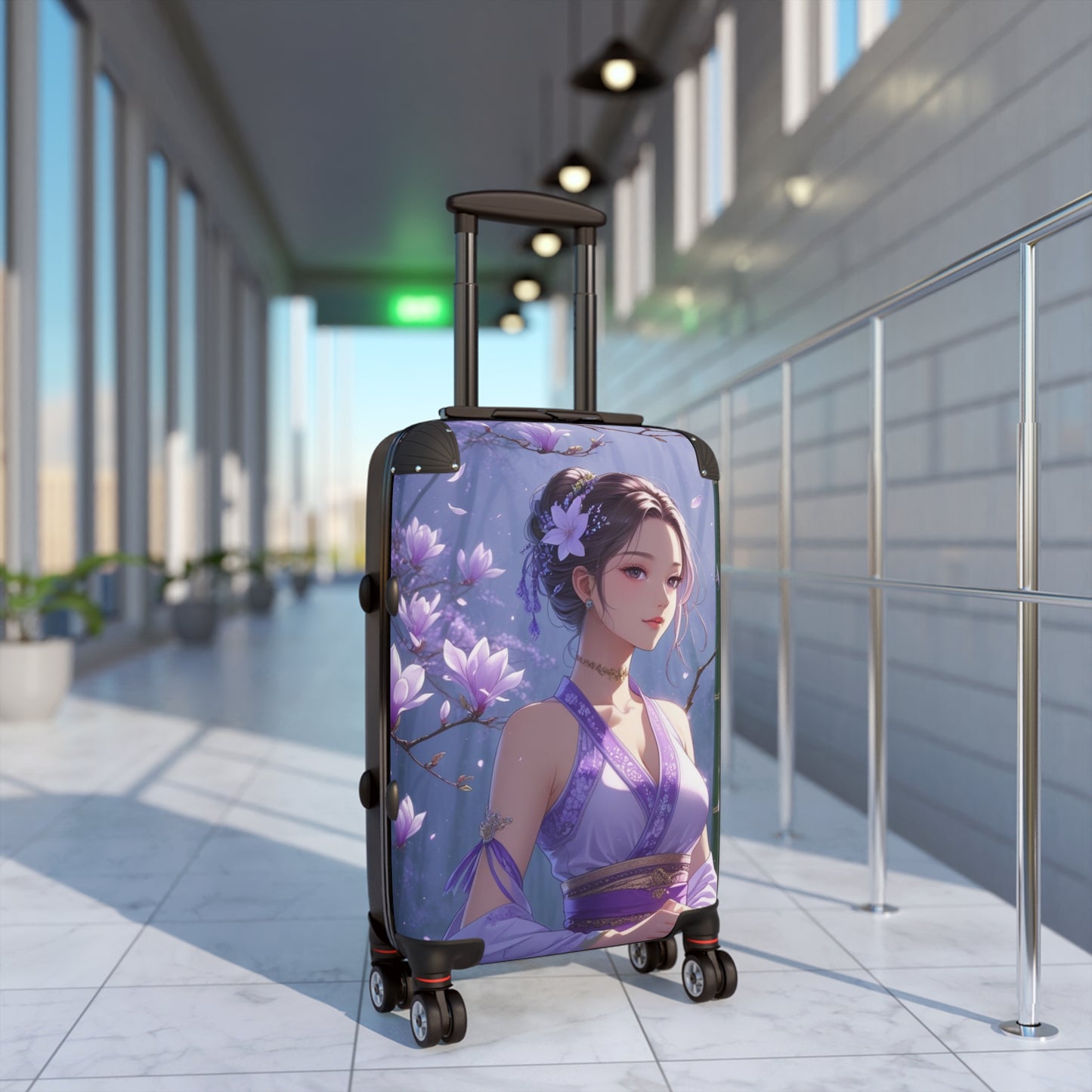 Serene Floral Art Suitcase - Stylish Travel Luggage for Women