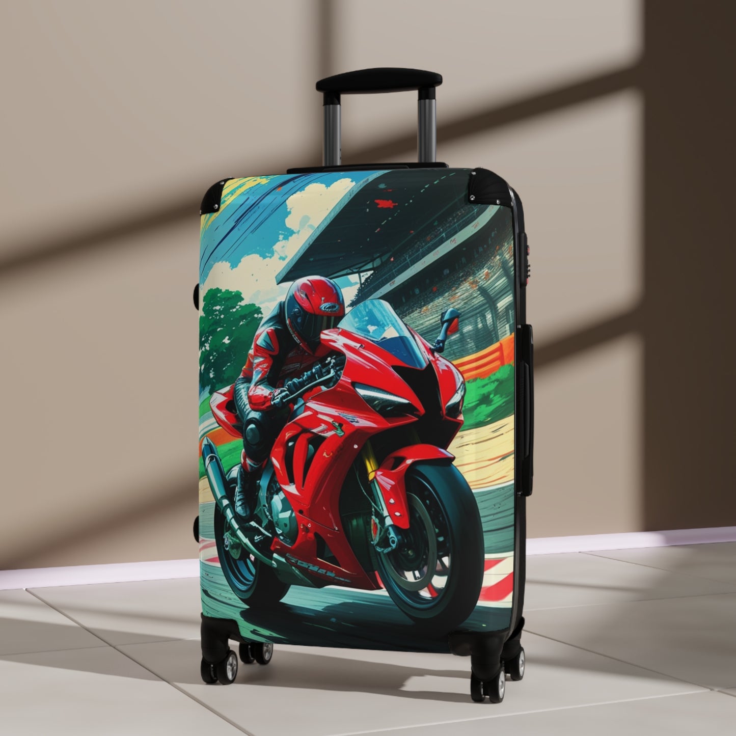 Motorcycle Racer Design Suitcase - Perfect for Adventurers and Travel Enthusiasts