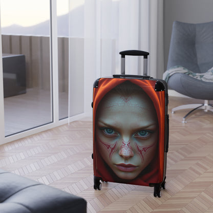 Mystical Face Design Suitcase - Unique Travel Luggage for Adventurers
