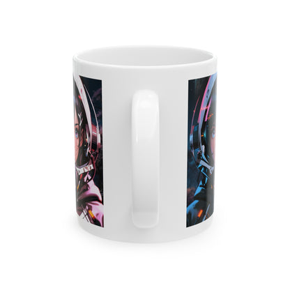 Starlit Stunner | HD Graphic | Sci-Fi | Anime | Woman Astronaut |  Coffee | Tea | Hot Chocolate | 11oz | White Mug