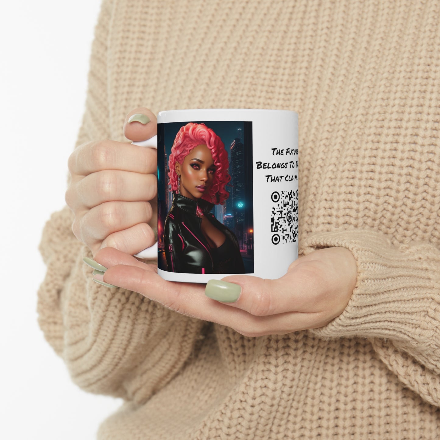 Pink Panthress | Anime Gift | Fantasy Girl | City Lights | Sci Fi | Futuristic | HD Graphics | Coffee | Tea | Hot Chocolate | Ceramic Mug | 11oz