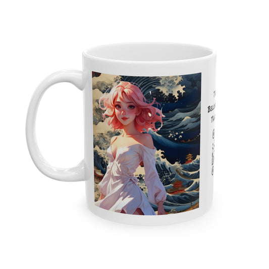 Waves of Beauty | HD Graphic | Pretty Girl | Japanese Art | Coffee | Tea | Hot Chocolate | 11oz | White Mug