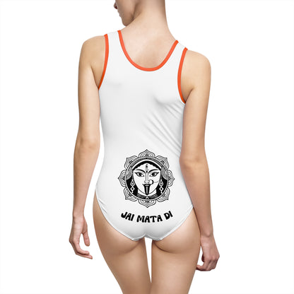 Kali Ma Women's Classic One-Piece Swimsuit with Spiritual Motif - Jai Mata Di Design