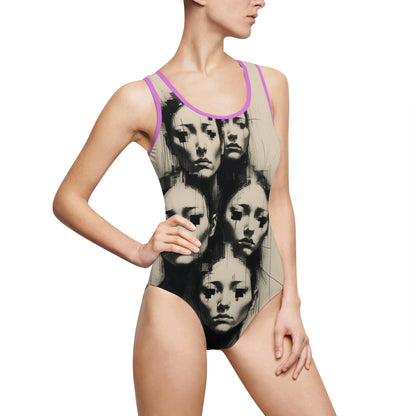 Artistic Face Pattern Women's One-Piece Swimsuit - Unique Summer Swimwear