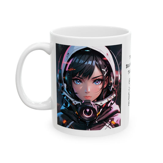 Starlit Stunner | HD Graphic | Sci-Fi | Anime | Woman Astronaut |  Coffee | Tea | Hot Chocolate | 11oz | White Mug