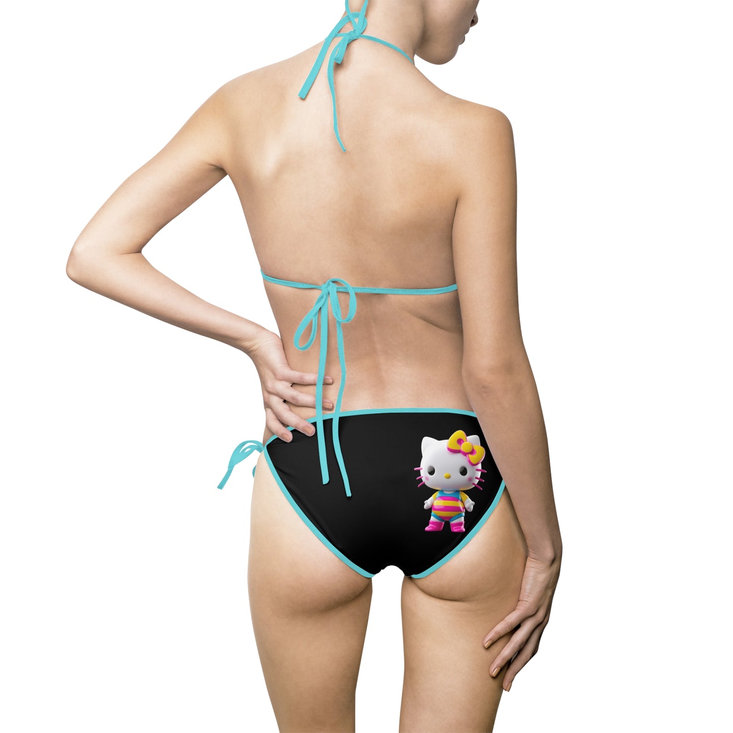 White Print Cute Kitty Women's Bikini Swimsuit - Cute Cat Print Swimwear for Summer Fun