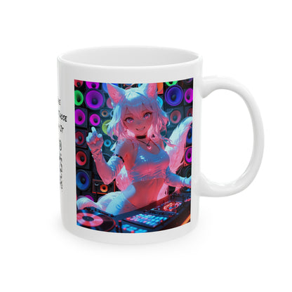 Last Night A DJ Saved My Life | HD Graphic | Rave | Party | Fox | Coffee | Tea | Hot Chocolate | 11oz | White Mug