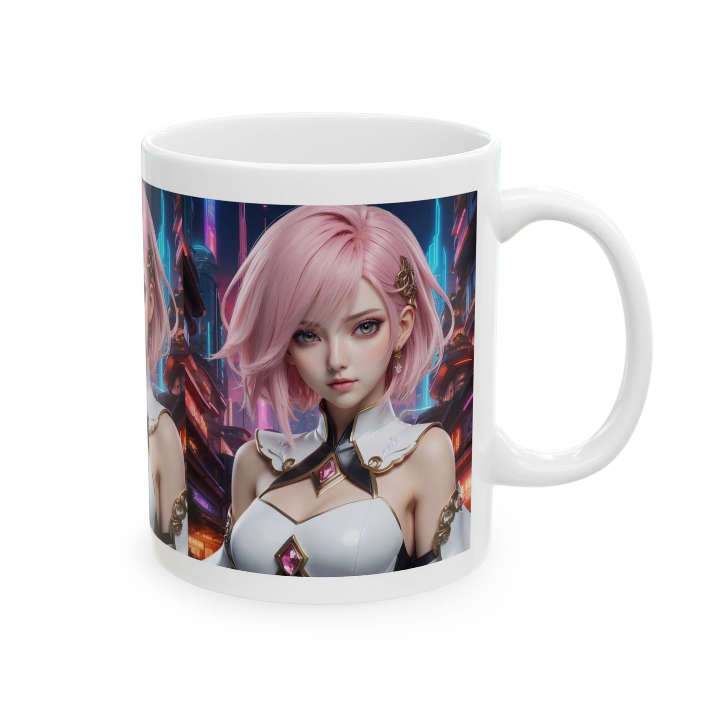 Kawaii Desu | Cute | Anime | CGI | Gamer | Fantasy Girl | Geek Gift | HD Graphics | Weeb | Waifu | Coffee | Tea | Hot Chocolate | Ceramic Mug | 11oz
