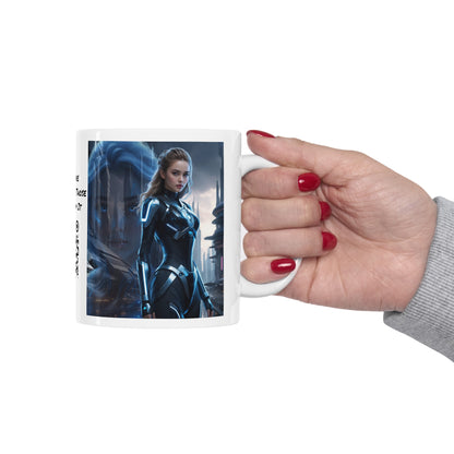 The Allure of Tomorrow | HD Graphic | Sci-Fi | Fantasy Girl | Tech Glam | Digital Beauty | Coffee | Tea | Hot Chocolate | 11oz | White Mug