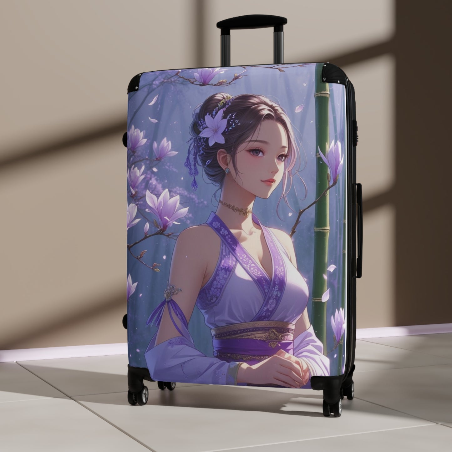 Serene Floral Art Suitcase - Stylish Travel Luggage for Women