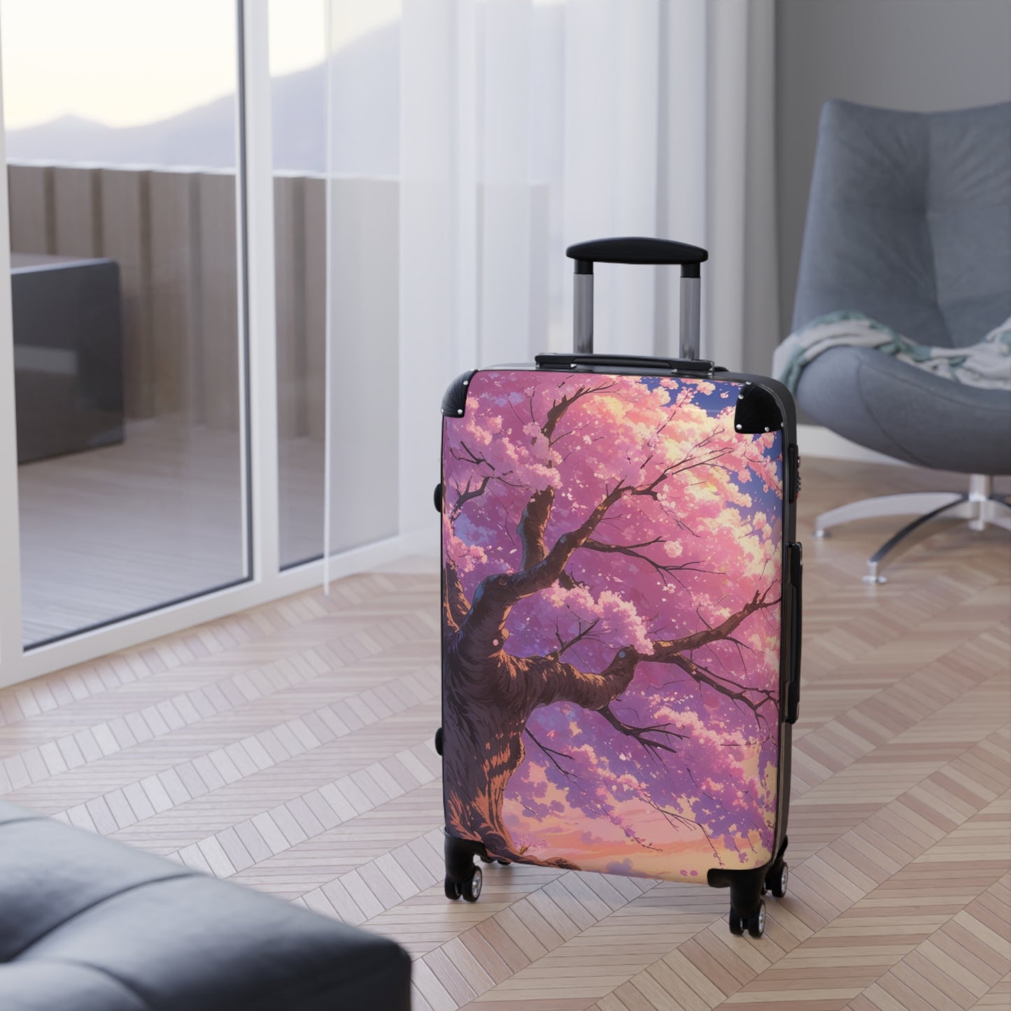Cherry Blossom Print Suitcase - Stylish Travel Luggage for Nature Lovers