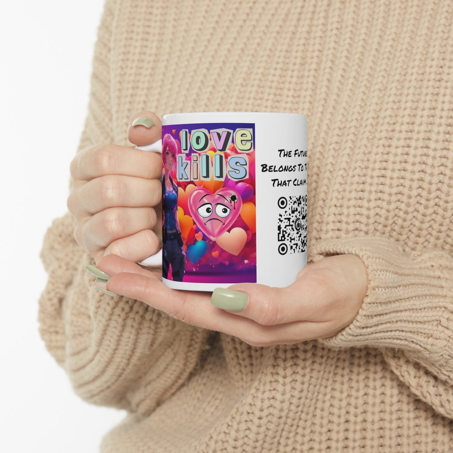 Love Kills | Cute | Anime | Hearts | Coffee | Tea | Hot Chocolate | 11oz | White Mug
