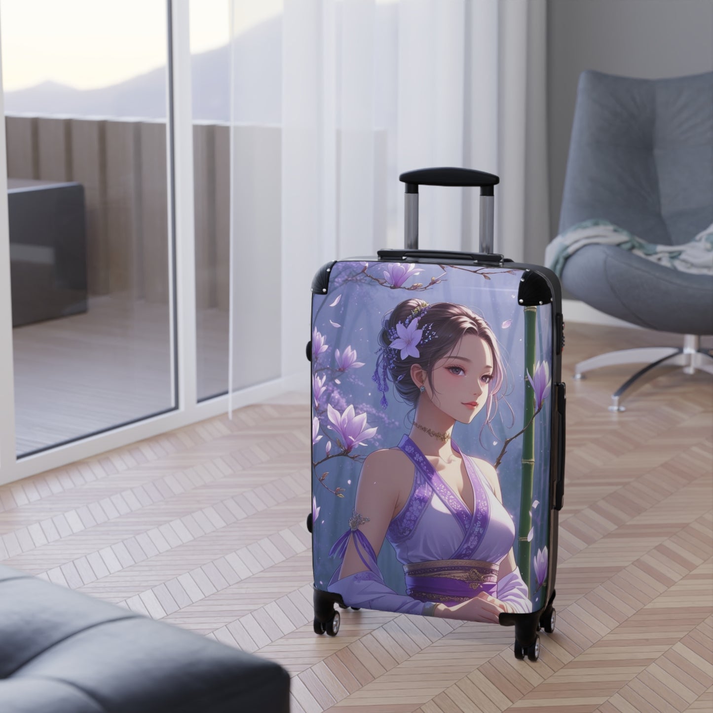 Serene Floral Art Suitcase - Stylish Travel Luggage for Women