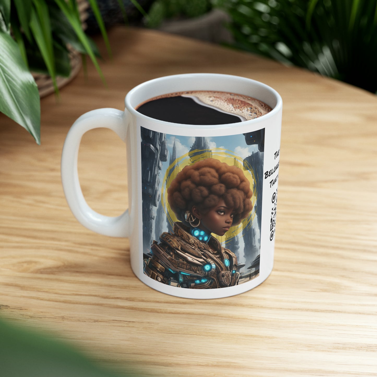 Afro-Future | HD Graphic | Sci-Fi | Black Character | Warrior | Coffee | Tea | Hot Chocolate | Ceramic Mug | 11oz